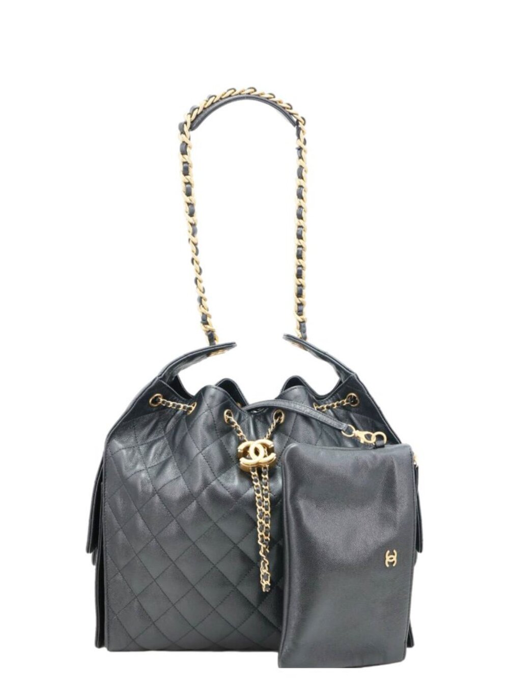Chanel 25 Medium Quilted Caviar Leather Shoulder Bag Black